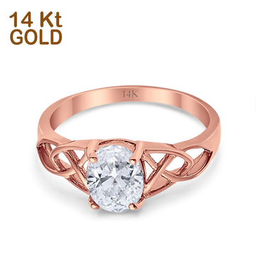 14K Rose Gold Accent Solitaire Oval Bridal Wedding Engagement Ring Simulated CZ Size-7